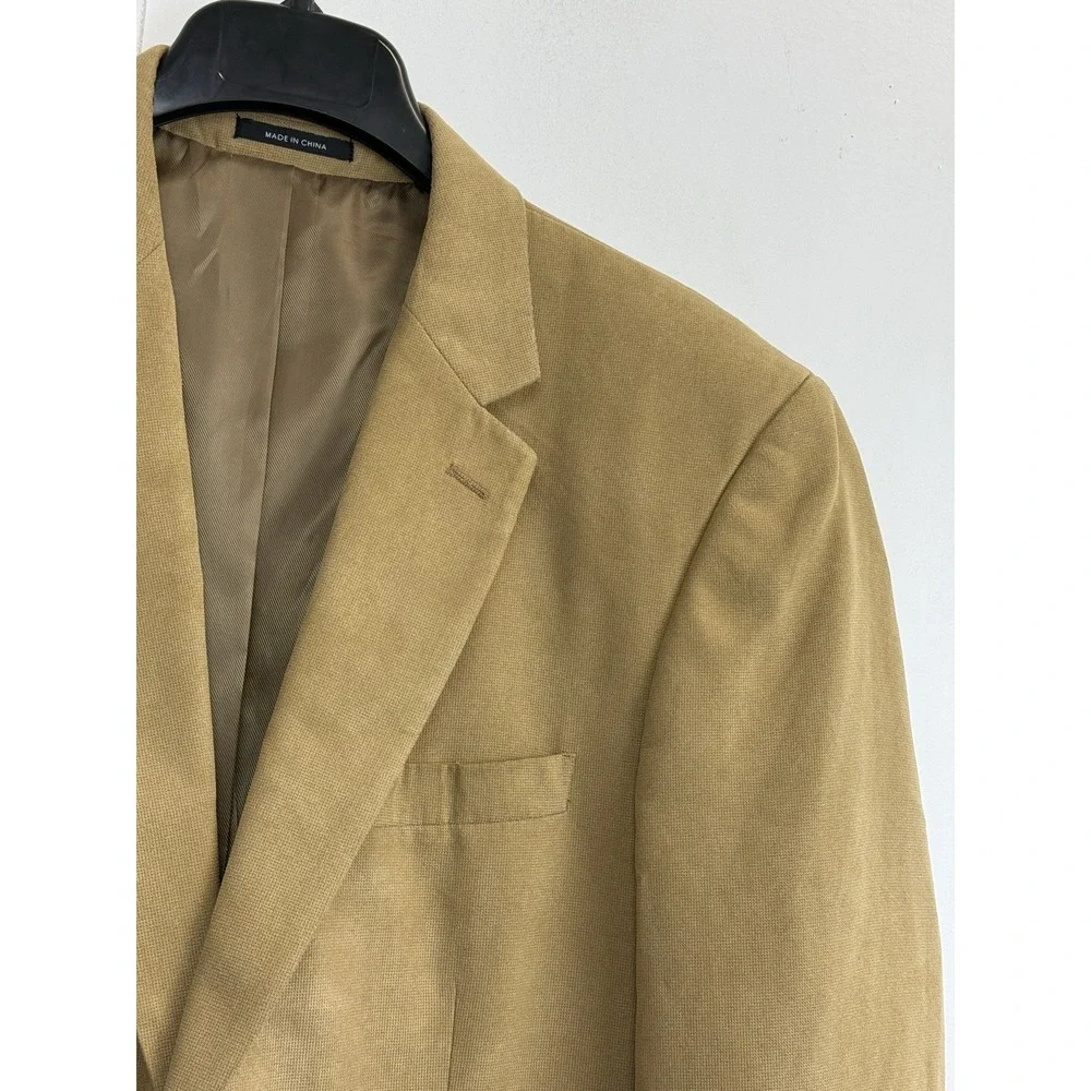 Via Europa Faux Suede Blazer Men's 42R Tan‎ Brown Microfiber Sport Coat Jacket